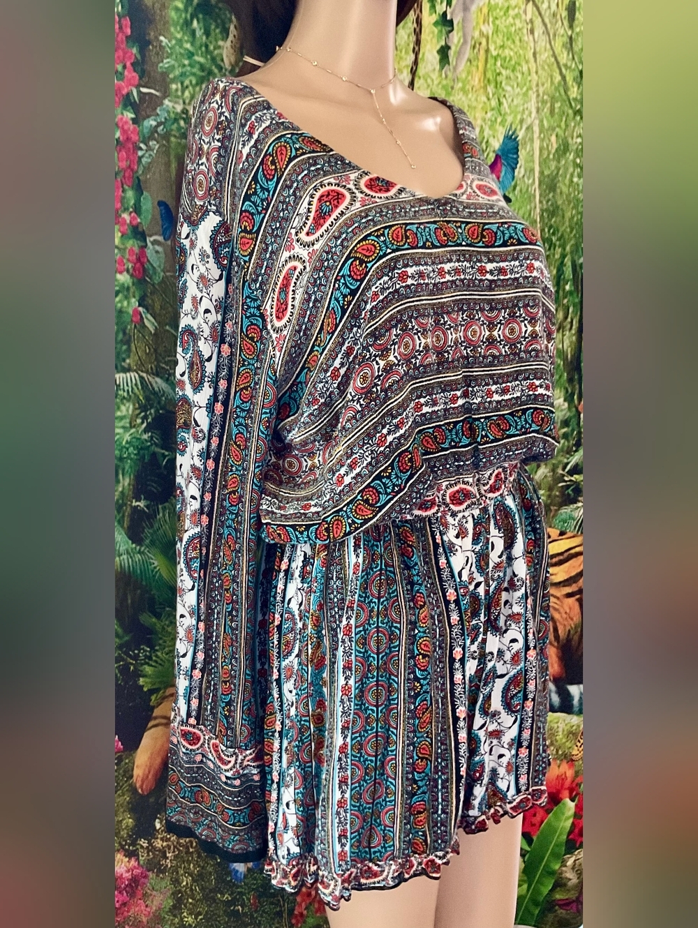 Altar'd State Beautiful Multi Color Romper with Elastic Waist